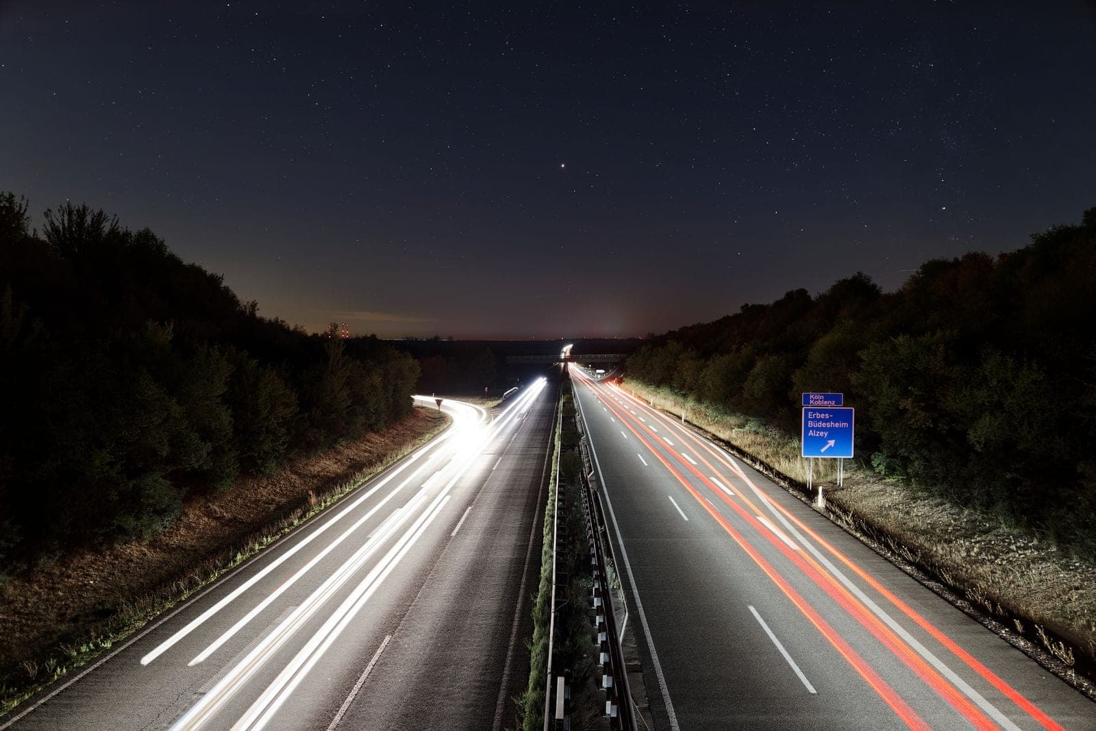 Light trails on a highway at night